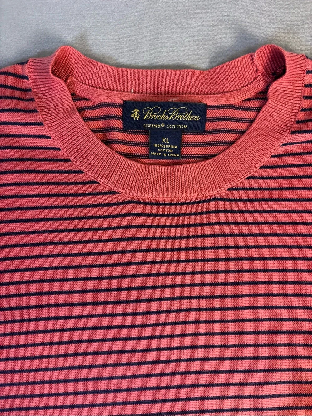 Brooks Brothers Red & Navy Striped Crewneck Sweater XL NWOT 100% Supima Cotton